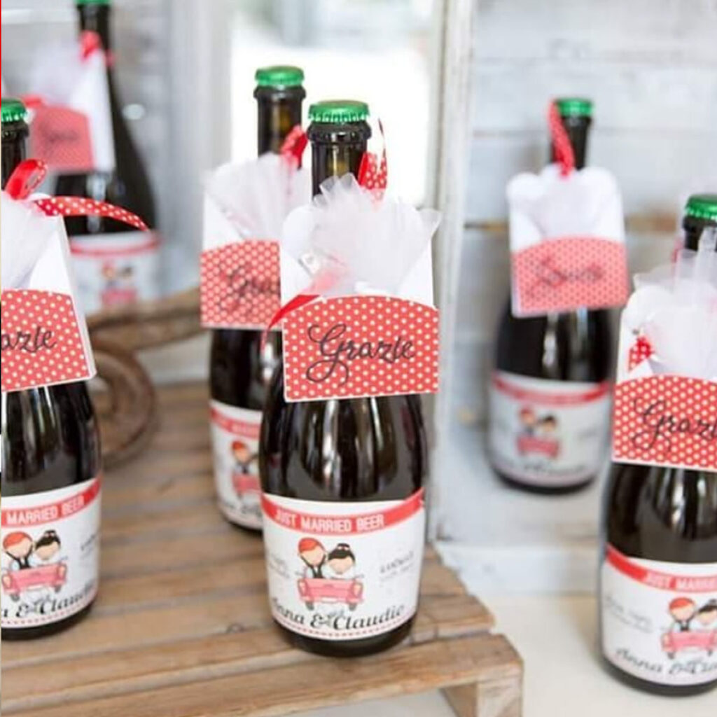 bomboniera personalizzata matrimonio rock birra con etichetta personalizzata coordinato grafico di matrimonio